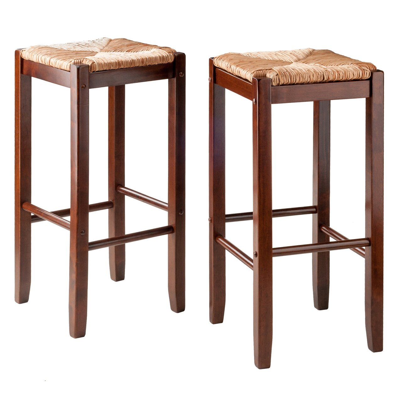 Contemporary Home Living Set of 2 Walnut Unique Kaden Square Seat Comfortable Bar Stools, 29"
